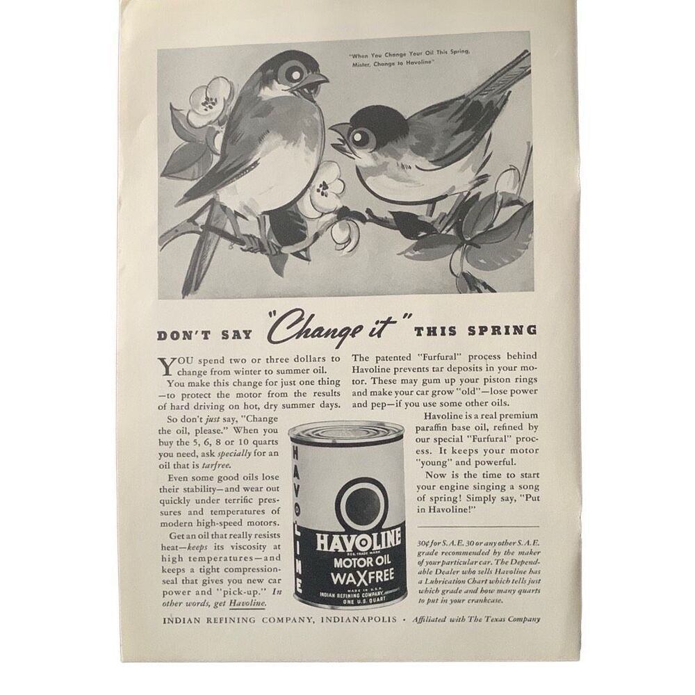 Vintage 1936 Havoline Don’t Say Change It Ad Advertisement
